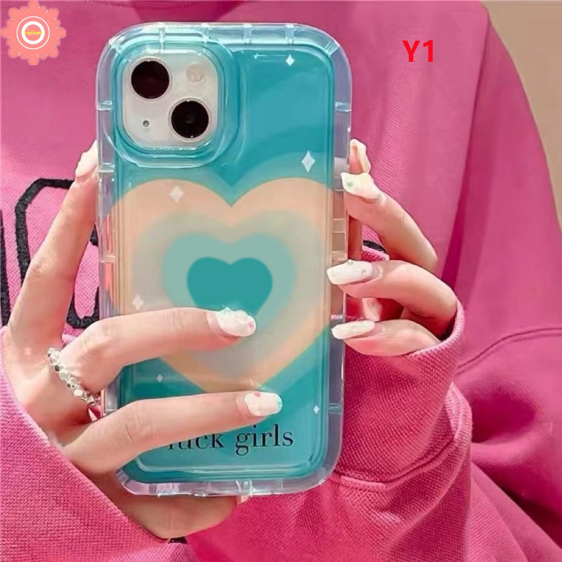 IPHONE Ins Gradiasi Manis Cinta Hati Ponsel Case Kompatibel Untuk Iphone11 12 13 14 Pro MAX 7Plus XR 8Plus 6 6S Plus X XS MAX Lembut TPU Silicon Airbag Shockproof Clear Cover