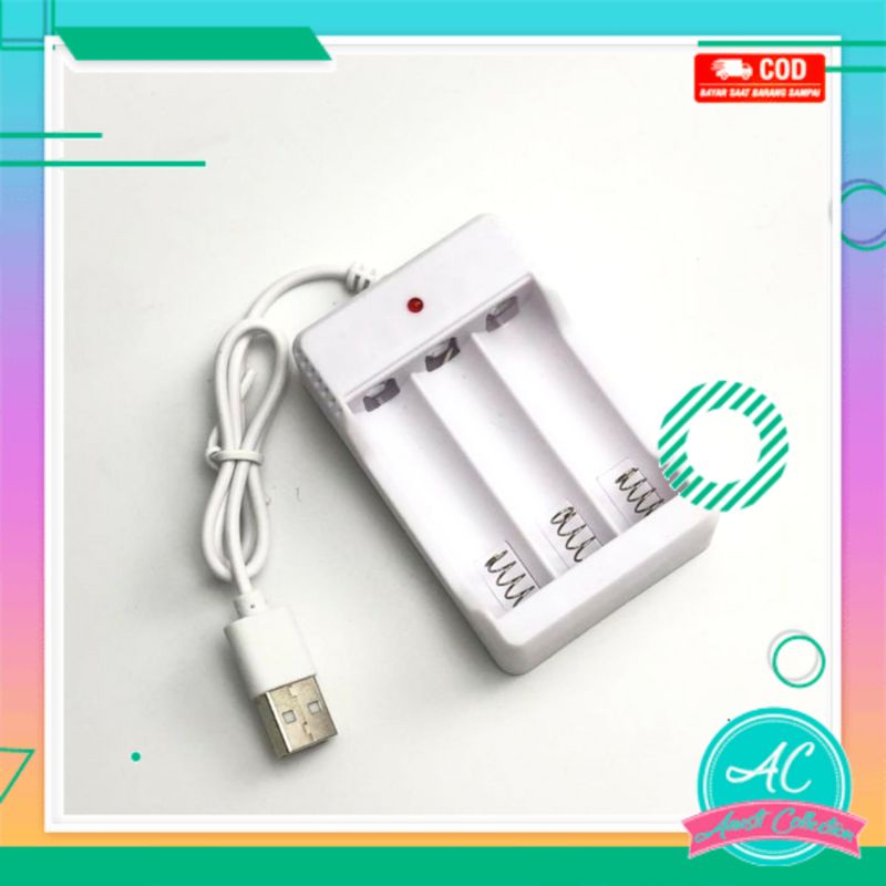 Charger baterai AA dan AAA USB cas batre batok isi ulang batre tipe A2 dan A3