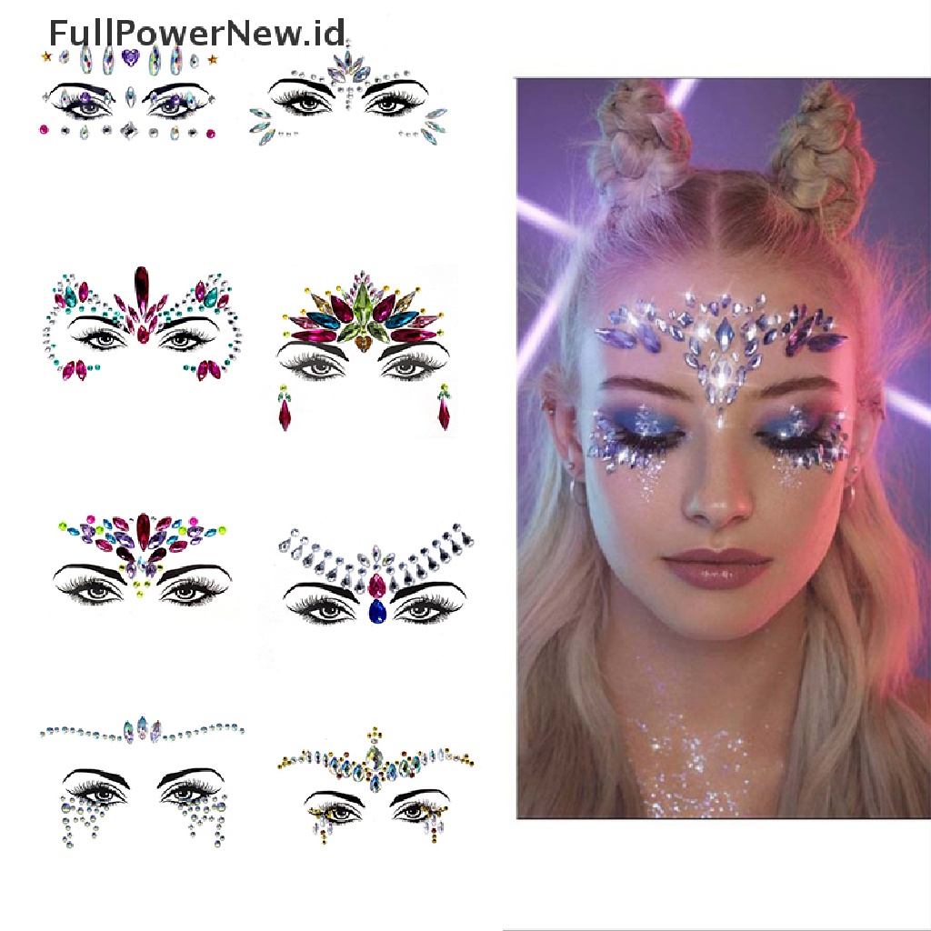 Power 3D Rhinestones Stiker Wajah Tato Sexy Makeup Pesta Glitter Woman Face Jewels  Id