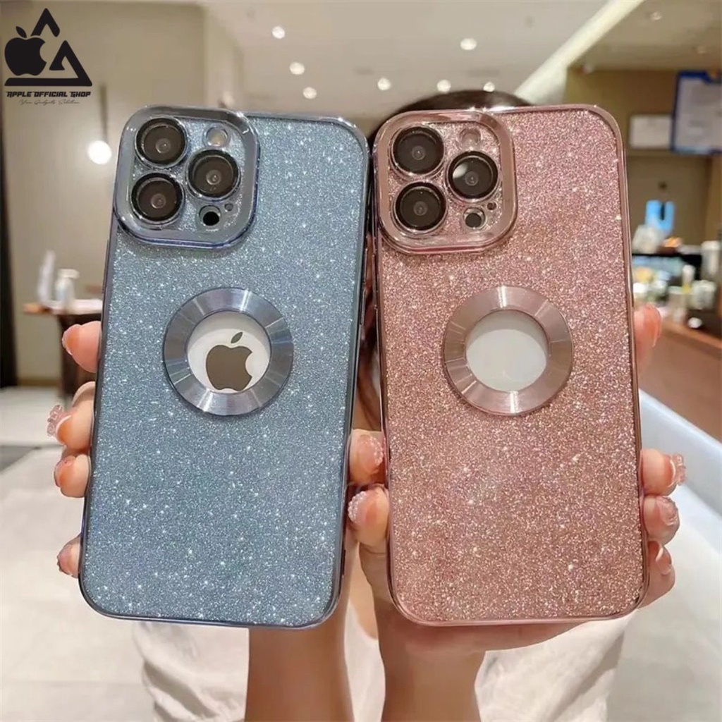 PREMIUM SOFT CHROME GLITER LUBANG LOGO iPhone 14 PRO MAX PLUS 13 PRO MAX Mini LENS LENSA GLASS CAMERA PROTECTOR HOLE APPLE Softcase Soft Case Silikon Silicone Jelly Hardcase