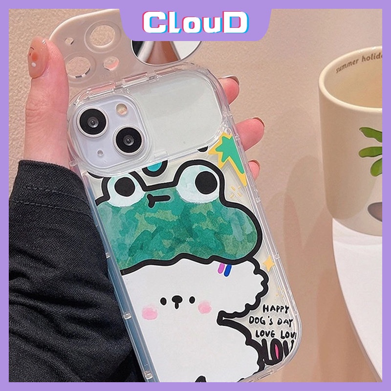 IPHONE Kartun Kelinci Flip Make Up Mirror Case Kompatibel Untuk Iphone7 8 Plus 11 Pro Max XR X XS Max 13 11 12 14 Pro Max SE 2020 Graffiti Hewan Lucu Kodok Anjing Soft Case