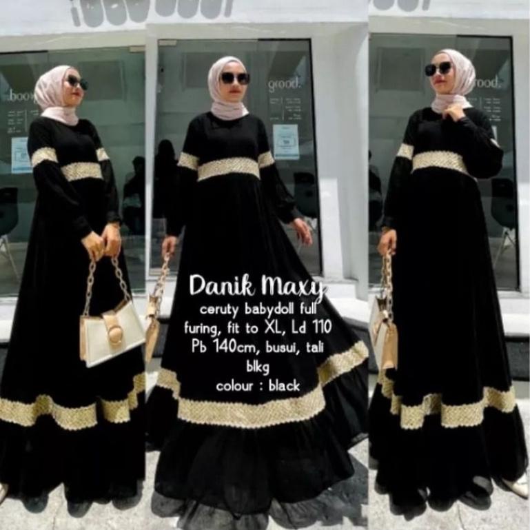 PALING DICARI Danik Maxy Gamis Ceruty babydoll Polos Full Puring Jumbo Gamis Renda Terbaru Gamis Bus