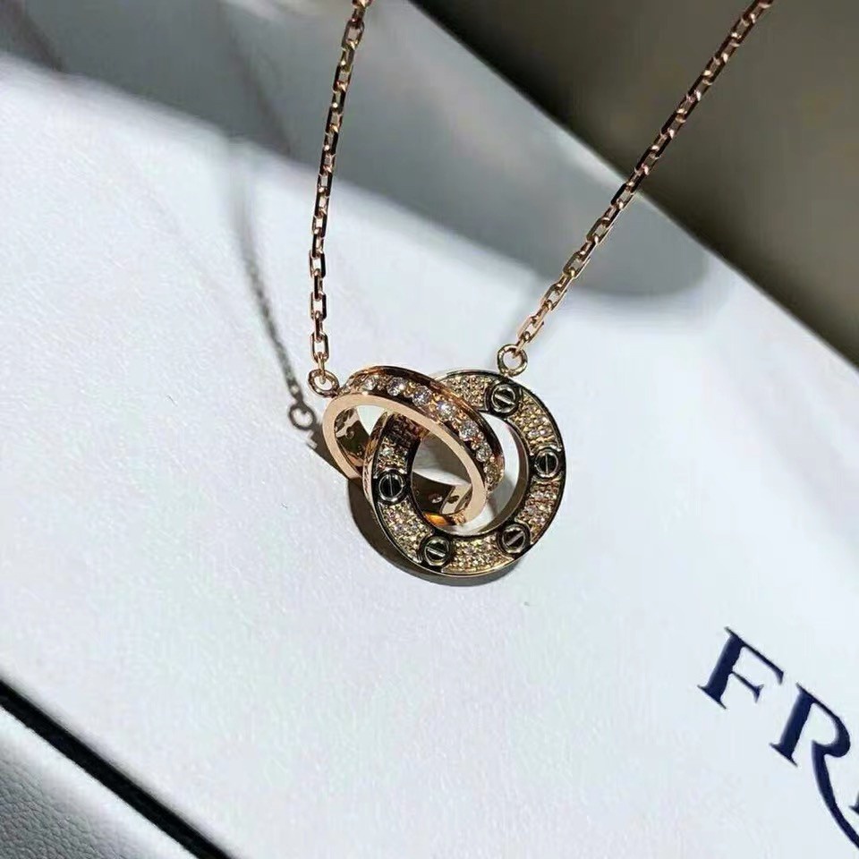 Kalung Rantai Klavikula Hias Liontin Cincin Ganda Bahan Zirkon Berlian Untuk Perempuan