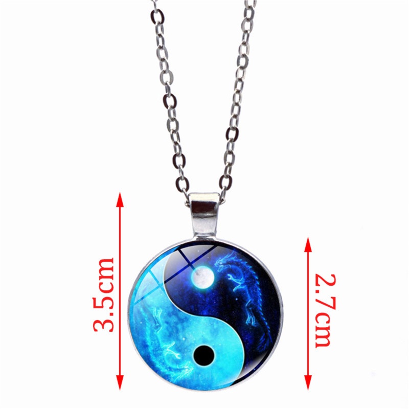 [AYBx] Baju Kaos Distro Pria Wanita Lengan Pendek Kalung Tai Chi Unisex Time Stone Cabochon Kaca Liontin Naga Bulan Yin Yang