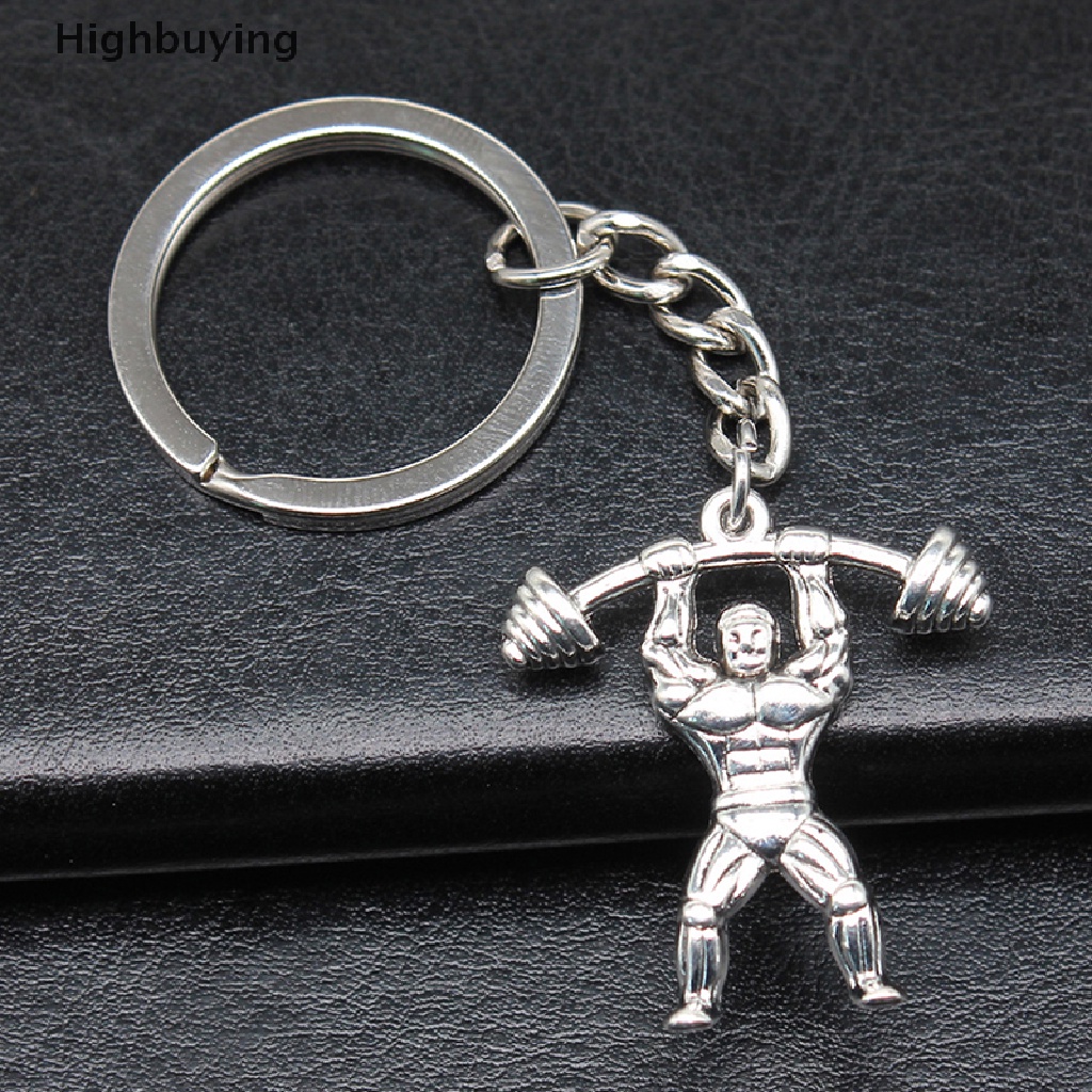 Hbid Vintage Handmade Weightlifter Pendant Keyring Gantungan Kunci Holder Souvenir Hadiah Wanita Pria Keychain DIY Metal Holder Chain Hadiah Pesta Glory