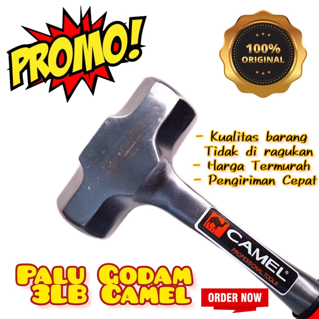Palu Godam Camel 3LB Bodem Bogem Penghancur Beton Tembok Batu Rubber, alat tukang bangunan, tools