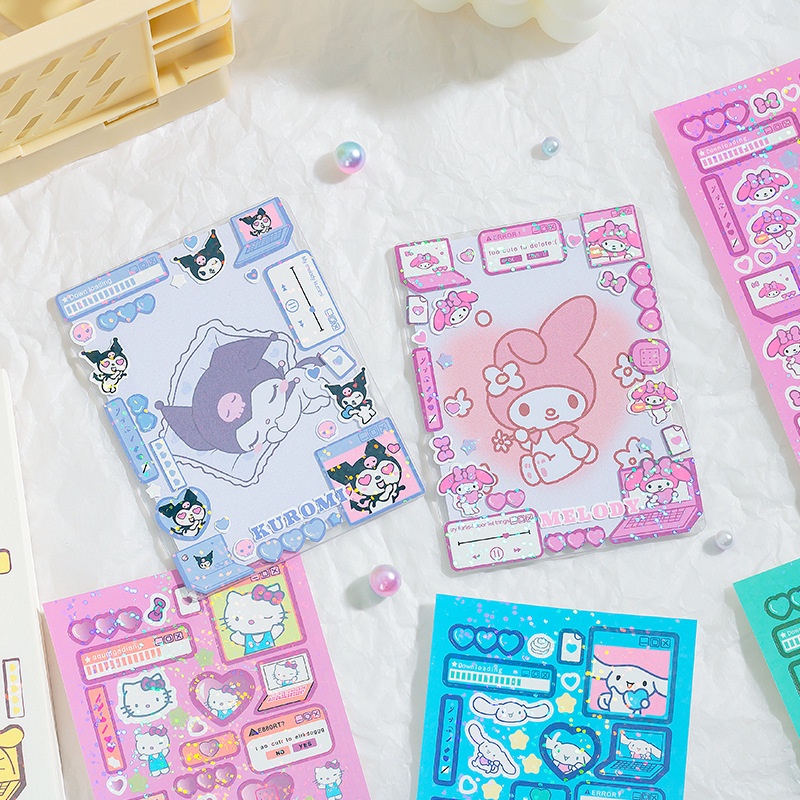 Sanrio Kawaii Anime Laser Stiker Anak Kartun Lucu Melody Kuromi Hello Kitty Decals Tahan Air DIY Diary Tangan Akun Scrapbook Foto Dekorasi Sticker