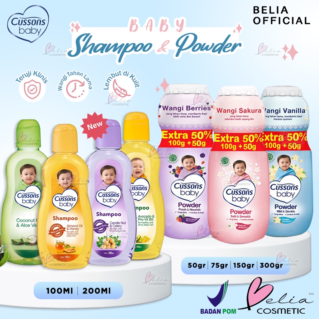 ❤ BELIA ❤ Cussons Baby Powder Shampoo | Baby Shower | 50g | 75g | 100g | 150g | 200g | 300g | Sampo Bayi | Bedak Bayi | Perlengkapan Bayi ✔️ BPOM