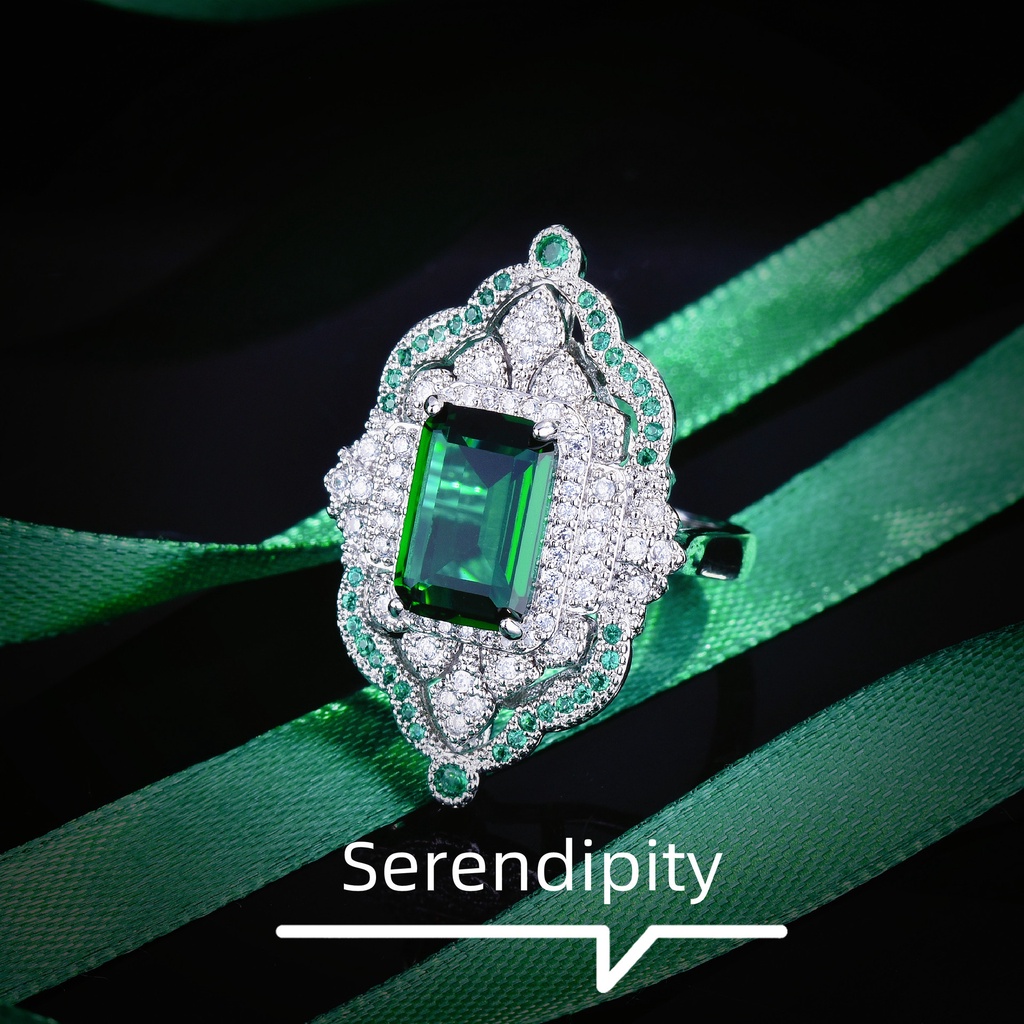 Aksesoris Perhiasan Fashion Goldkingdom Ready Stock Baru Zamrud Cincin Terbuka Perjamuan Aksesori