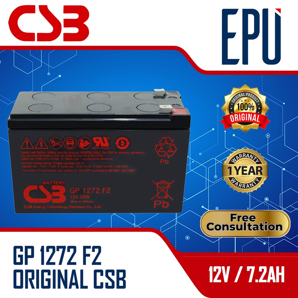 Aki UPS CSB GP1272 GP 1272 Baterai UPS 12V 7.2AH Batere 7AH Aki Kering