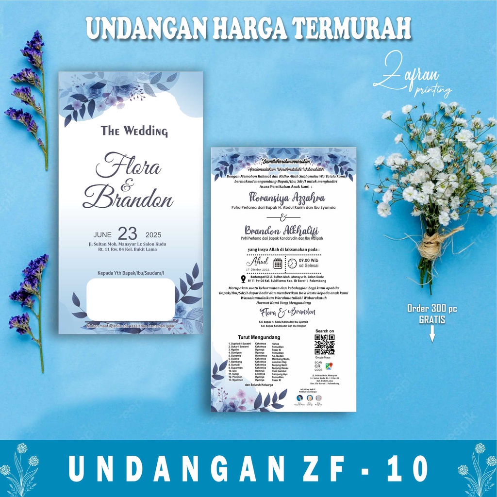 Undangan Pernikahan 1 Lembar Murah, Cantik, Elegant, Simpel, Vintage, Rustik, Surat Undangan Pernika