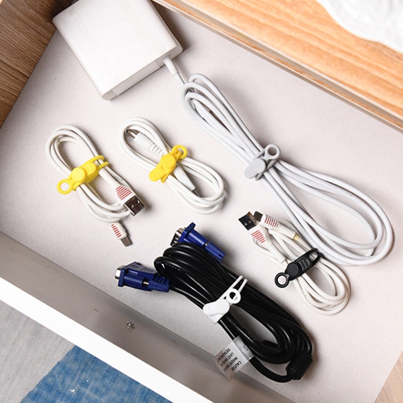 [Harga Grosir] [Unggulan] Organizer Kabel Data Silikon Dapat Digunakan Kembali Earphone USB Charging Line Management Winder Clip Desk Top Cable Wire Fastening Ties Cord