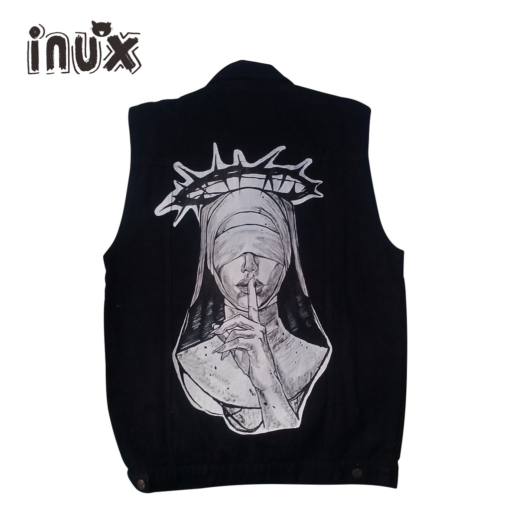 VEST DENIM CUSTOM NUN / ROMPI JEANS HITAM / ROMPI JEANS CUSTOM / DENIM JACKET CUSTOM / ROMPI MOTOR /