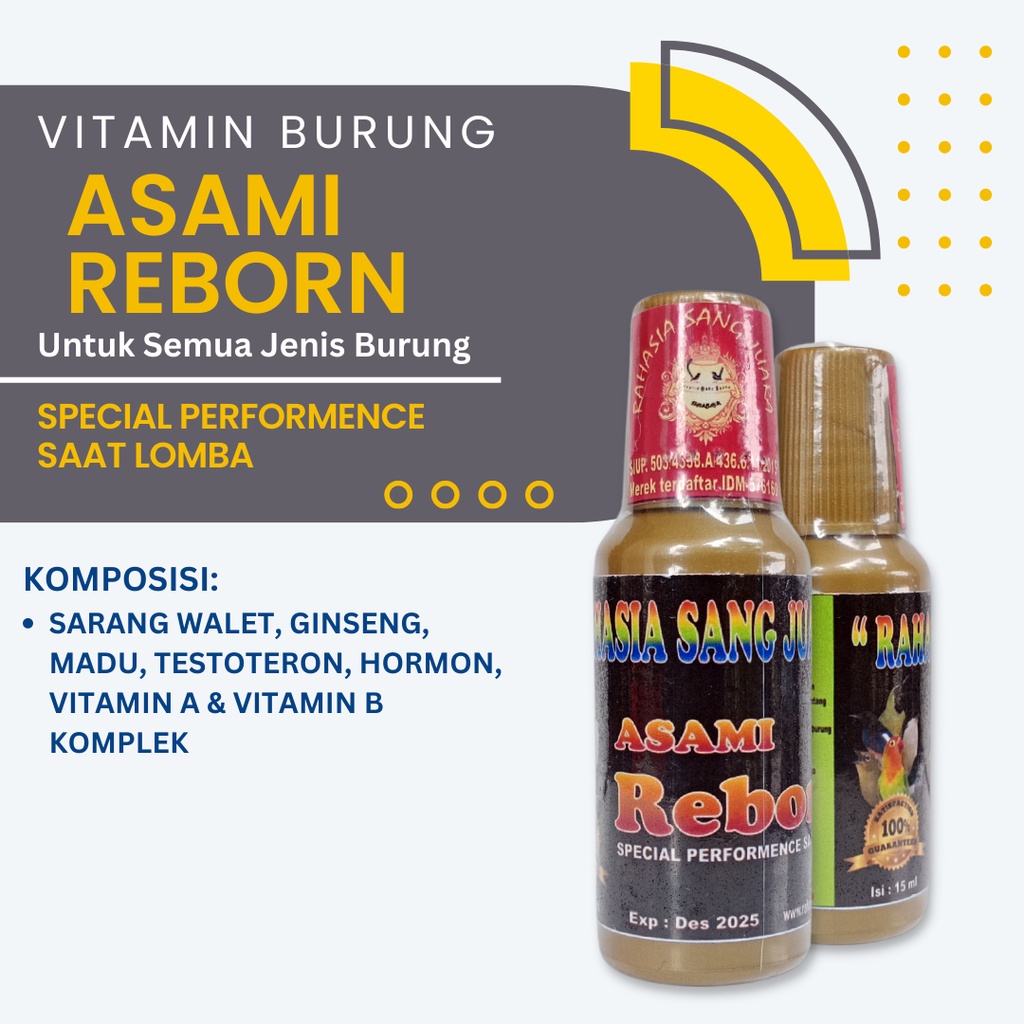 ASAMI REBORN VITAMIN BURUNG CUCAK IJO BUAT LOMBA MURAI BATU KACER PLECI LOVEBIRD SPECIAL PERFORMENCE SAAT LOMBA