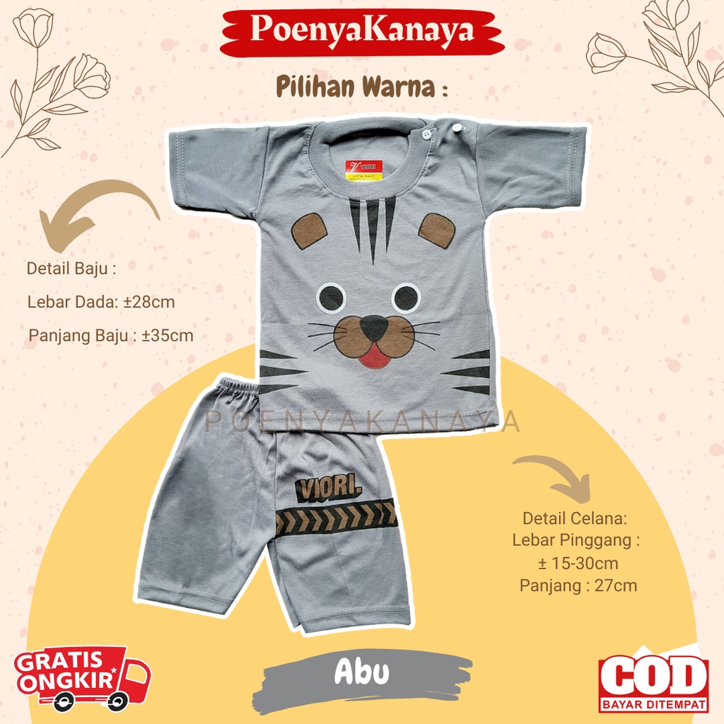 Setelan Baju Bayi Piyama PENDEK KUCING WARNA Viori Size 6-18 Bulan STL27