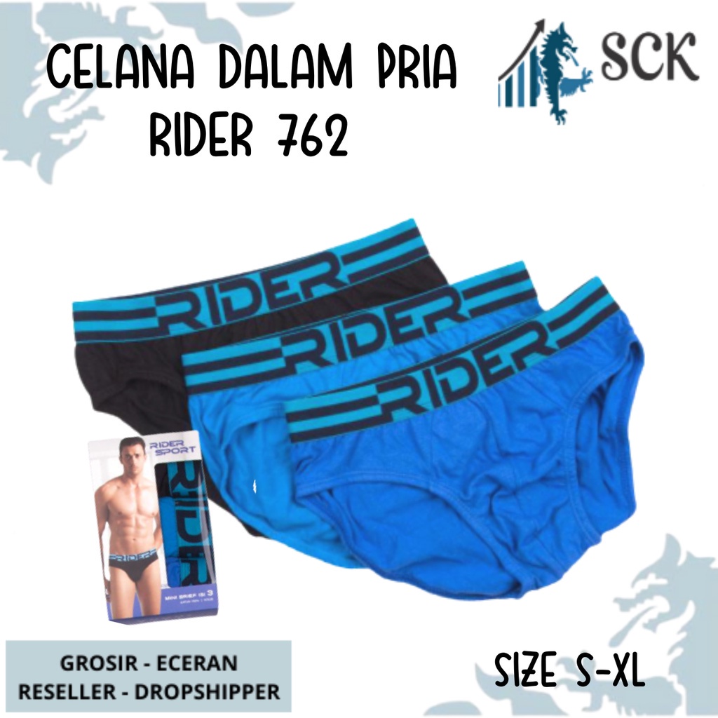 [ISI 3] CD Pria RIDER 762 Aneka Warna / Celana Dalam Pinggang Karet R762B S-XL / Pakaian Dalam Laki-laki  - sckmenwear GROSIR