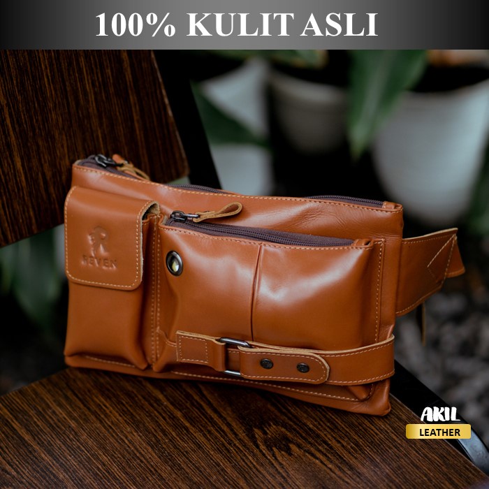 Tas Kulit Pria Branded Selempang Pinggang Punggung Waistbag Multifungsi Pria Cowok Leather Bag Bahan 100% Kulit Sapi Asli Kualitas Premium