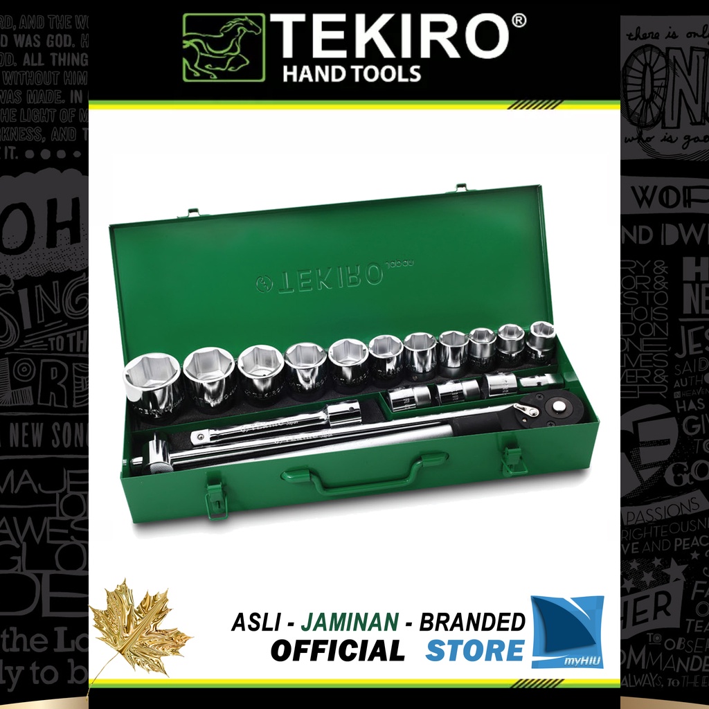 Kunci Set Soket Isi 18 pcs 3/4&quot; inch DR.19 ~ 50 mm / Mata Socket Set + Gagang Sock Kotak Besi TEKIRO