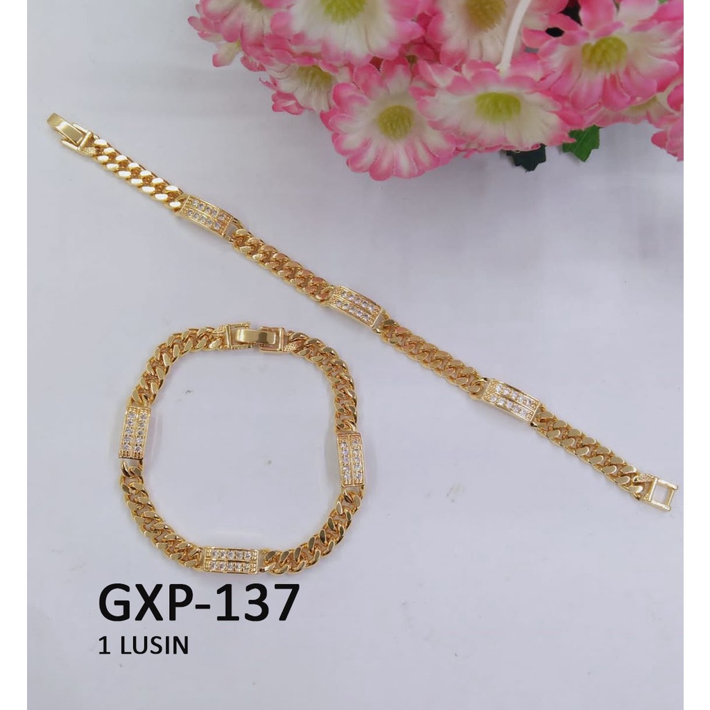 [1 LUSIN ISI 12] GELANG XP RANTAI EMAS GOLD 4 PLAT TITIK DIAM TERMURAH / DUNIA GELANG TERBARU