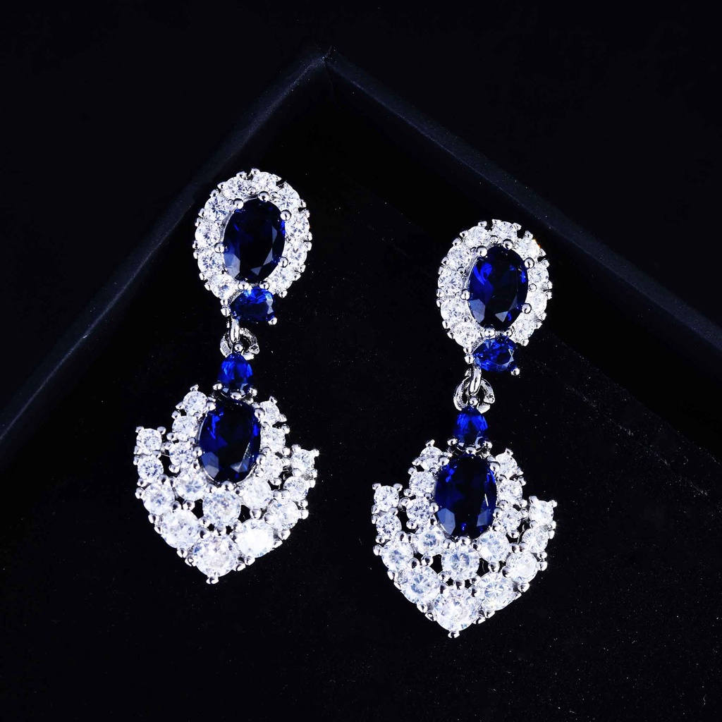 Goldkingdom Aksesoris Perhiasan Fashion Ready Stock Couture Jewelry Desain Royal Safir Anting Berwarna Tanzanite Alami Untuk Wanita