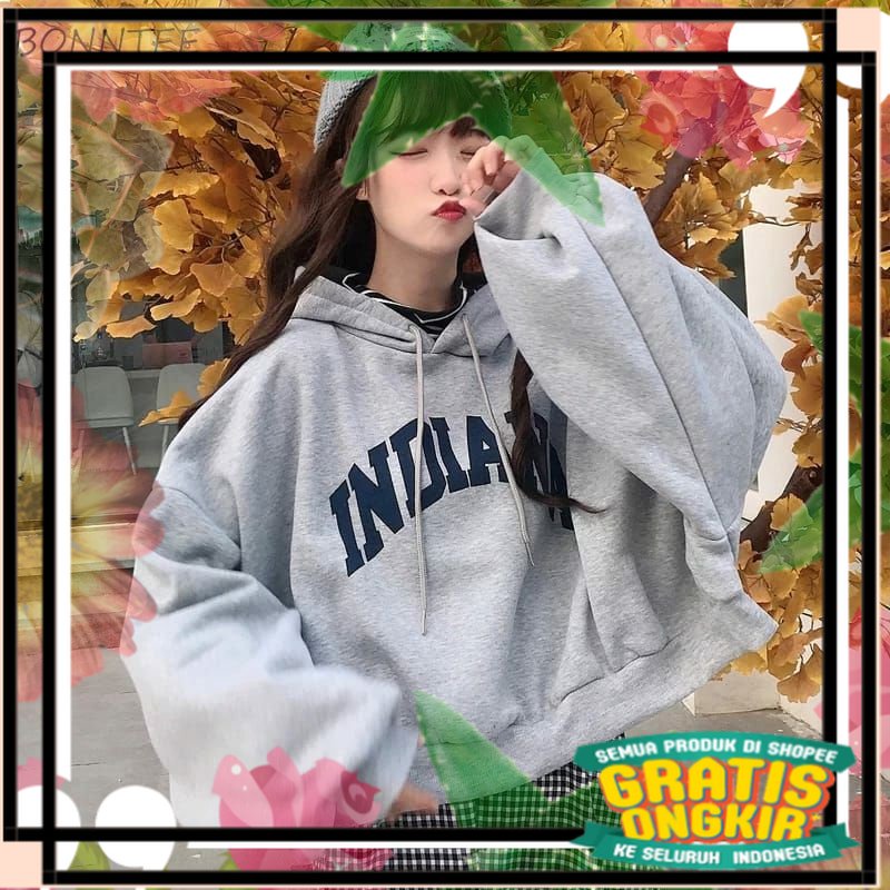 crop oversize fleece tebal / SWEATER INDIANA CROP HODIE / gunung