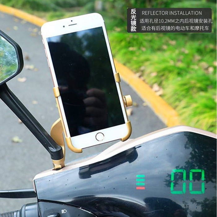 Holder Hp Stang Motor Spion Handphone Smartphone Gojek Full Metal Besi Aluminium