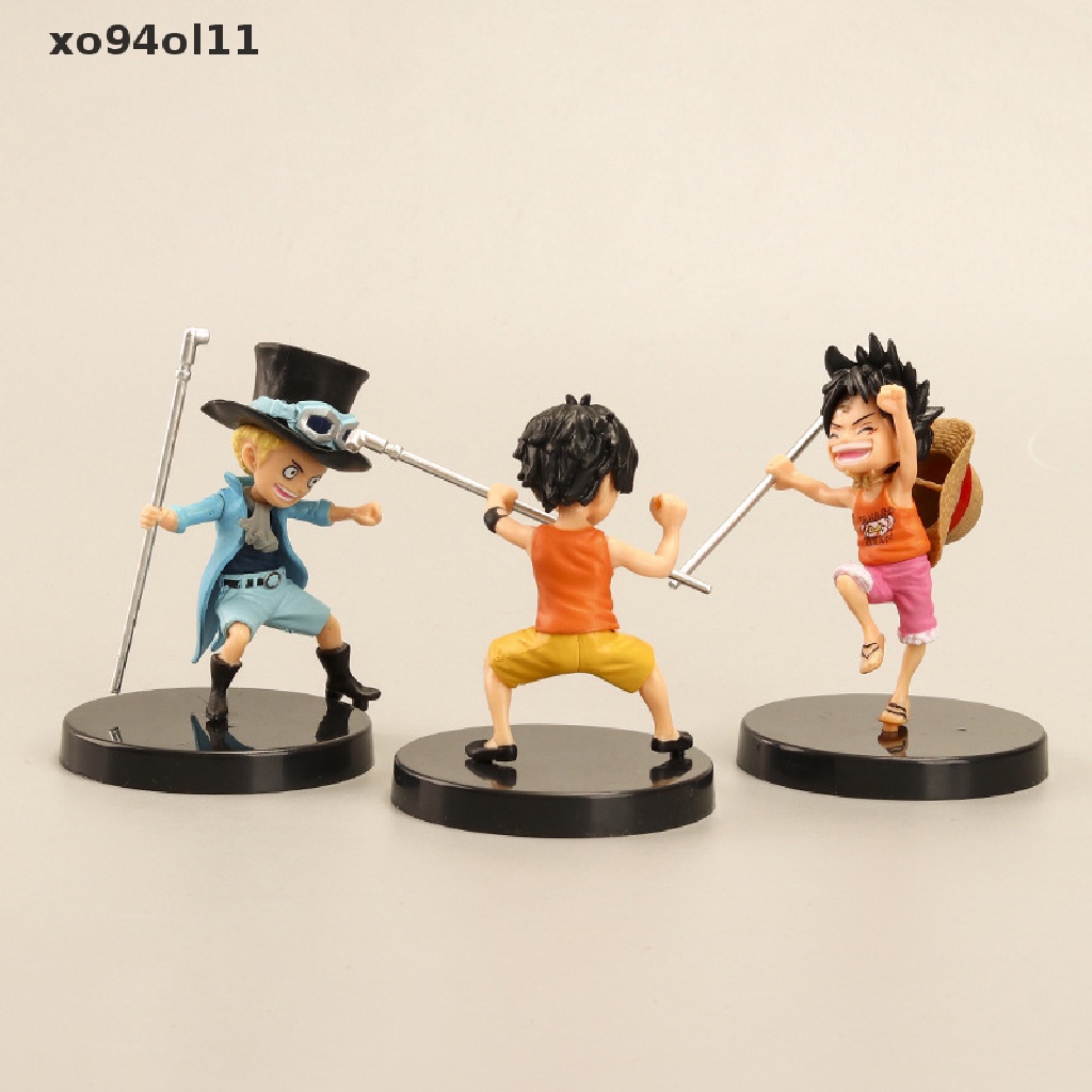 Xo 3Pcs/set Anime One Piece Luffy Ace Sabo PVC Action Figurine Dengan Tongkat PVC Action Figure Model Mainan Boneka Anak Hadiah Masa Kecil OL