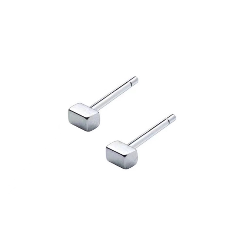 Roselife Minimalis Unisex S925 Perak Kubus Kecil Stud Anting-Anting Untuk Wanita Pria Sederhana Fashion Geometris Anting-Anting Pakaian Sehari-Hari Telinga Perhiasan 1pasang