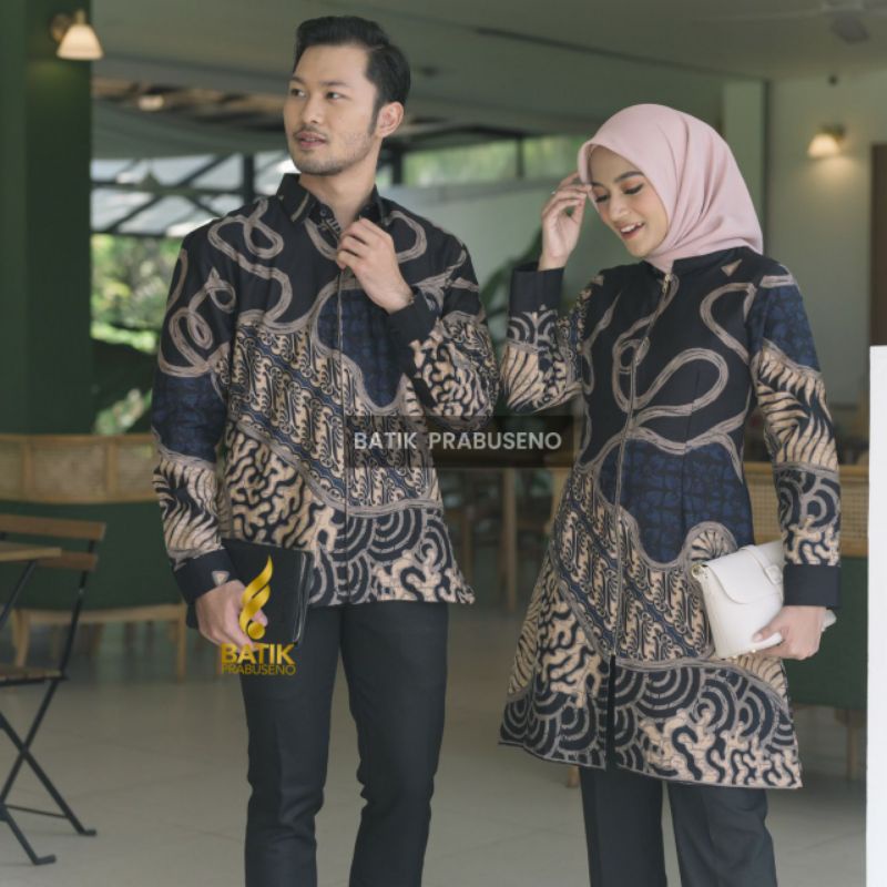 Batik Prabuseno Baju Couple Sarimbit Seragam Pria Wanita Kemeja Slimfit Blouse Tunik Atasan Lengan P