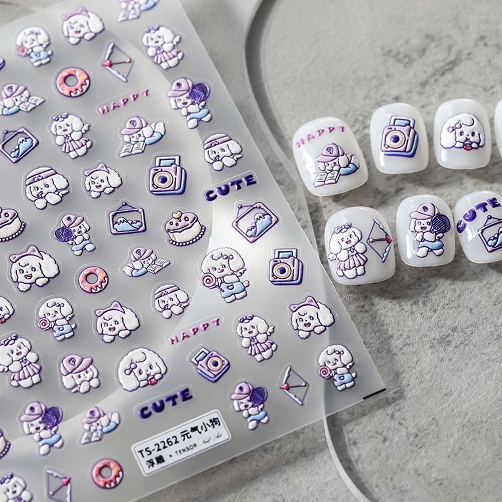 Mxbeauty Kartun Stiker Kuku Wanita Perekat Diri Anjing Sapi Beruang Hewan Stiker Kuku Nail Art Dekorasi