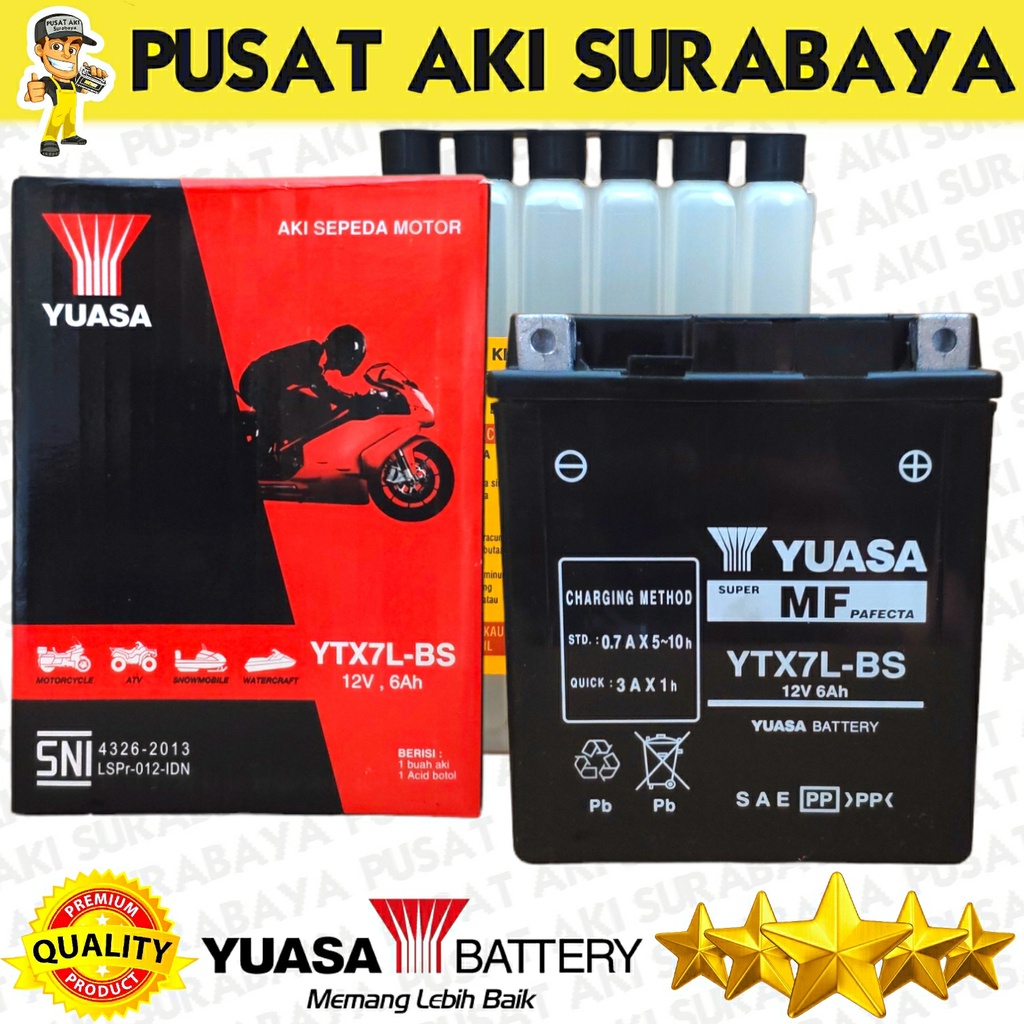 PUSAT AKI YUASA YTX7L - BS 12V 6AH HONDA VESPA GTS 150 LIBERTY LX 150 MATIC PRIMAVERA MBTX7U YTZ8V