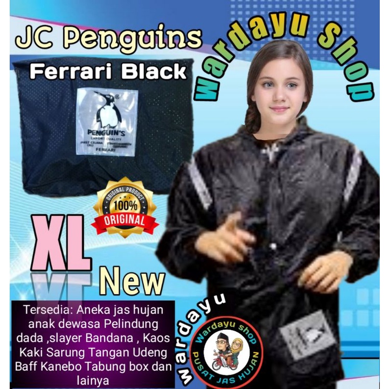 Jas Hujan Penguin CX7 Size L - XL Setelan Jaket Celana Penguins CX 7 Dewasa Pria Wanita Perempuan Laki Remaja Tebal Original Ferrari Black Hitam PVC