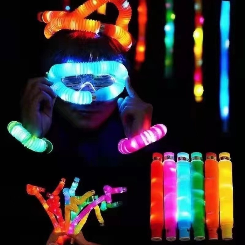 Diy Luminous Pop Tabung Led Flash Warna Molor Molor Pop Tube Bergelombang Teleskopik Tabung Ventilasi Dekompresi Fidget Toy