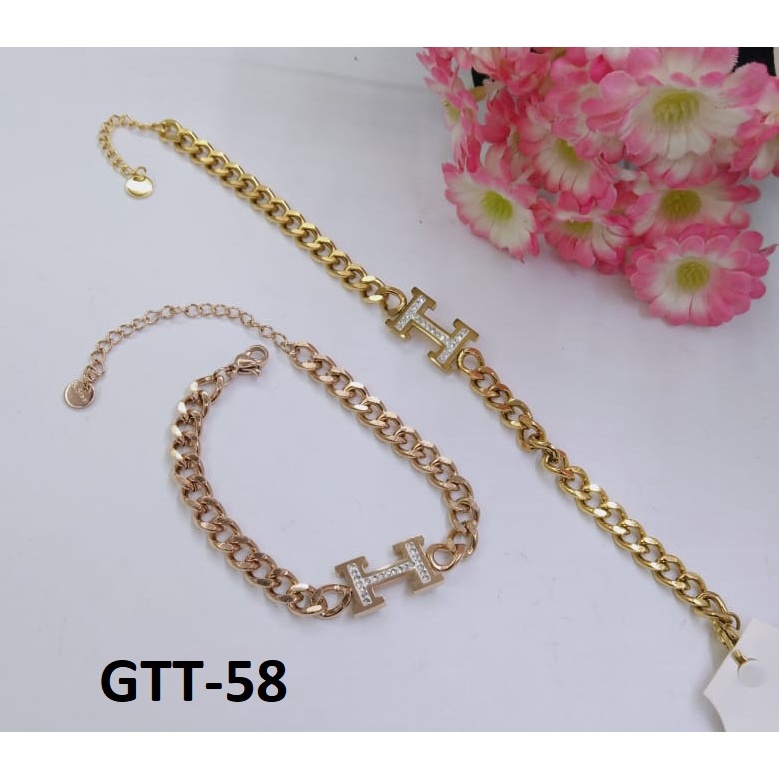 GELANG TANGAN KAKI RANTAI TITANIUM EMAS GOLD HURUF H TERMURAH / DUNIA GELANG TERBARU