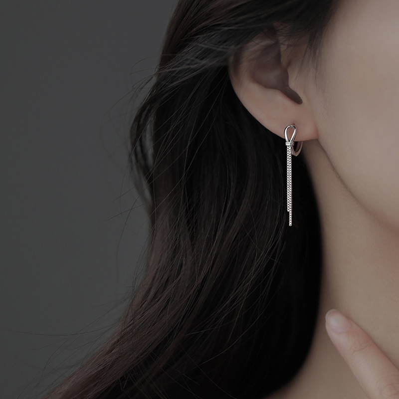 Anting Rumbai Rantai Panjang Warna Silver Fashion Ear Hoop Menjuntai Untuk Wanita Aksesoris Hadiah Pesta Pernikahan