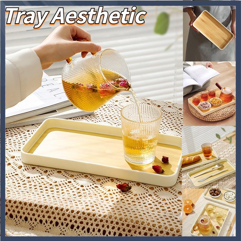 【COD】Rectangle Tray Tatakan/Rectangle Tray Aesthetic/Rectangle Tray Tatakan Persegi/Nampan Kayu Tatakan