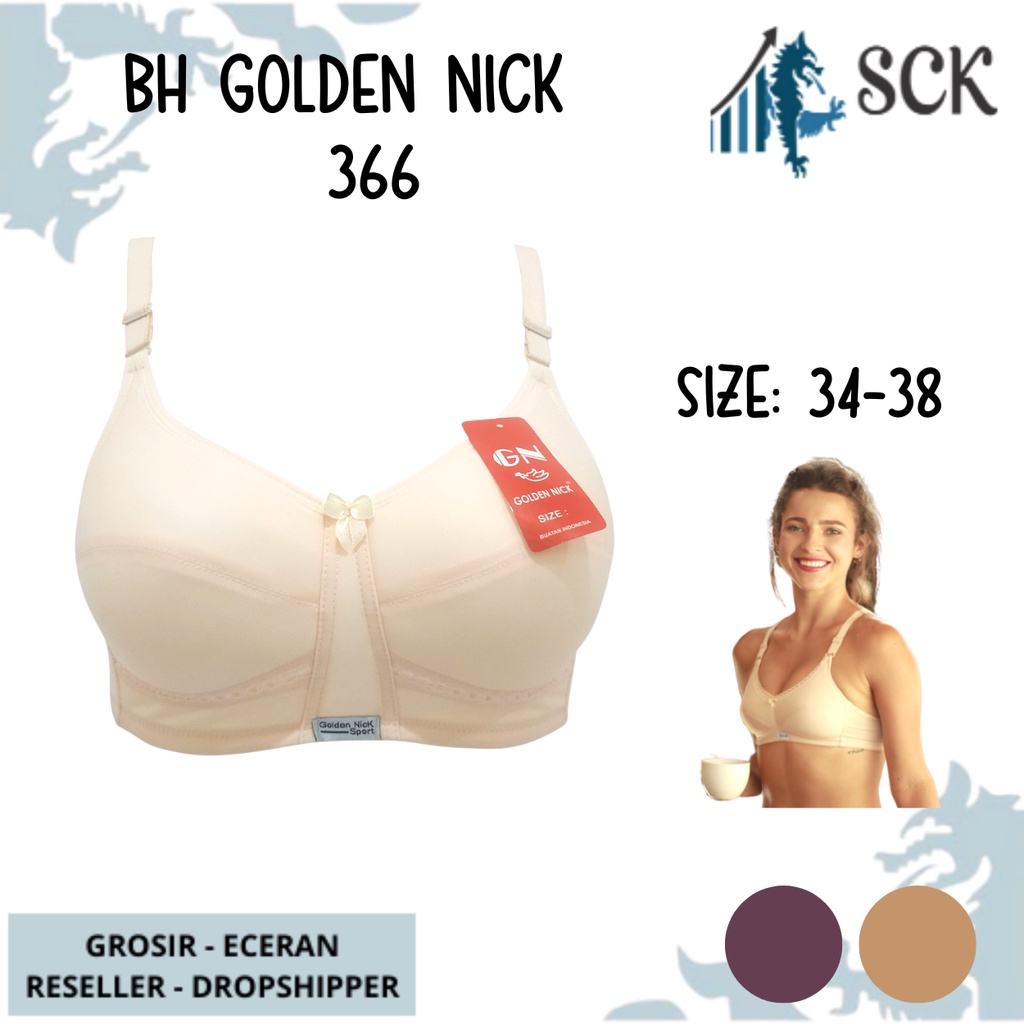 BH GOLDEN NICK 366 Kait 2 Cup B / Bra K366 Tanpa Kawat Busa Tipis / Pakaian Dalam Wanita Size 34-42 – sckmenwear