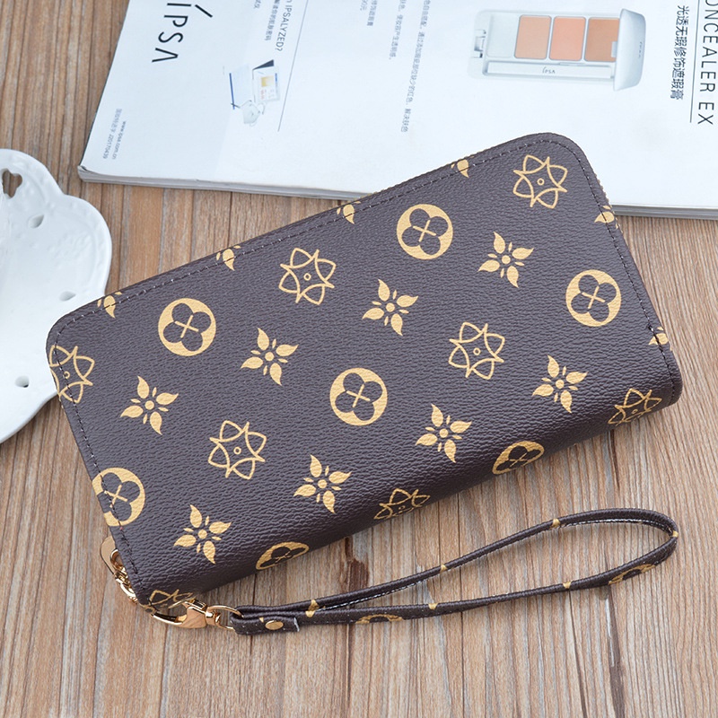 DOMPET PANJANG WANITA REMAJA MUAT HP KEKINIAN SIMPLE FASHION BATAM LUCU PREMIUM 2 RESLETING KULIT COKLAT WALLA WA638B7 IMPORT KOREA SLOT KARTU KOIN BRANDED