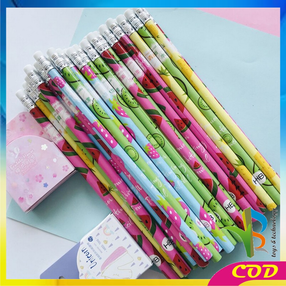 RB-A49 Pensil Kayu Set 12IN1 Motif Buah Dengan Penghapus Praktis / Pensil 12pcs Alat Tulis Sekolah Pencil Fruits With Eraser Import