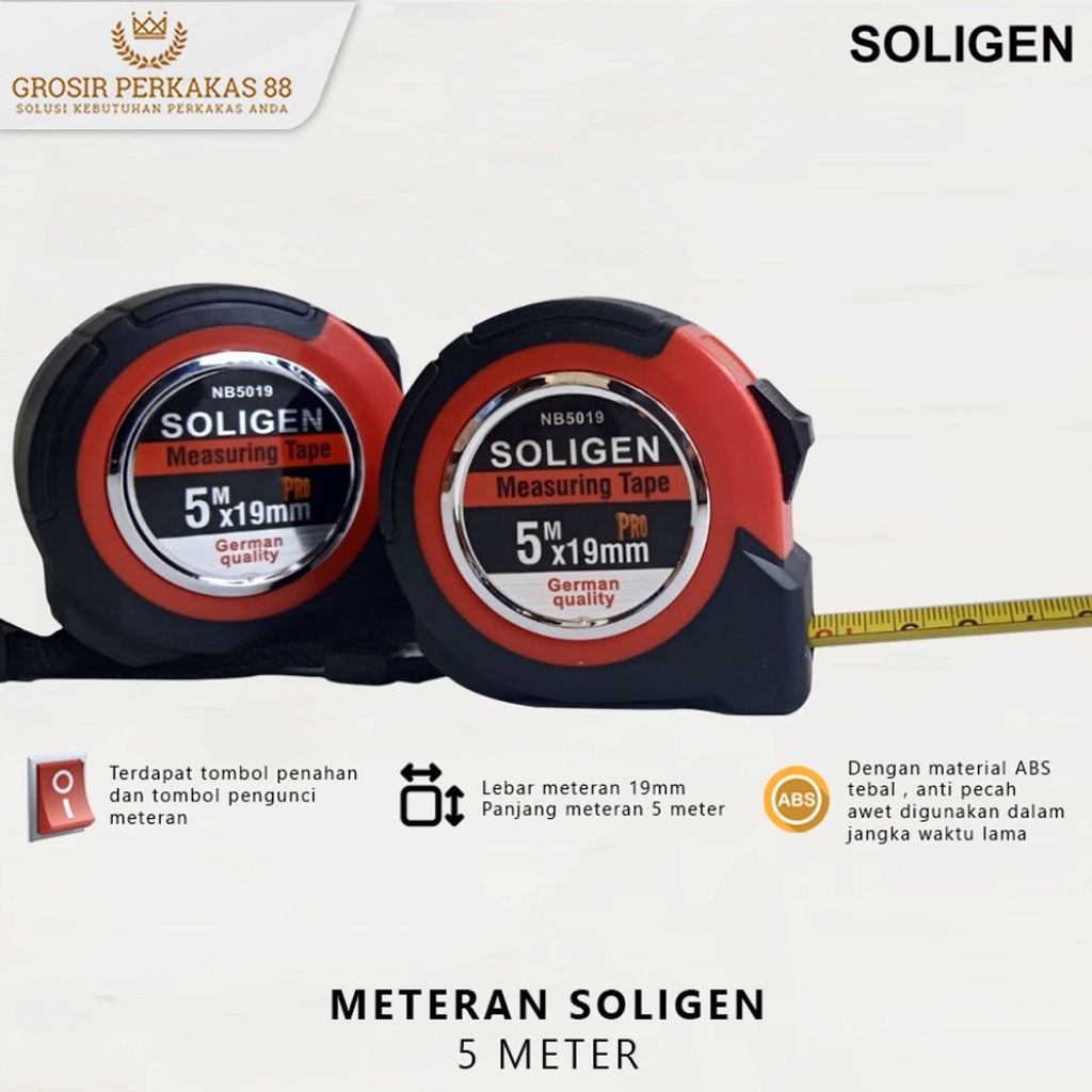 Meteran 5 Meter 5M Soligen Tukang Paling Bagus Bangunan