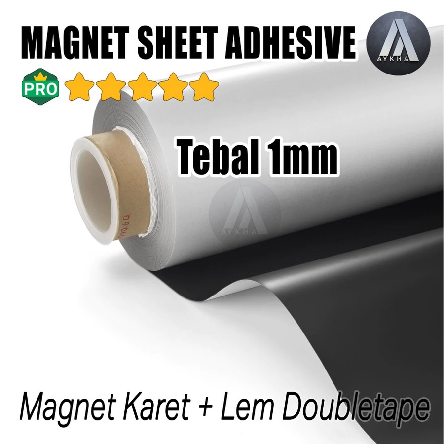 MAGNET Sheet Strip Lembaran Karet Tempelan Hiasan Kulkas Body Mobil + LEM Double Tape Tissue Tebal 1