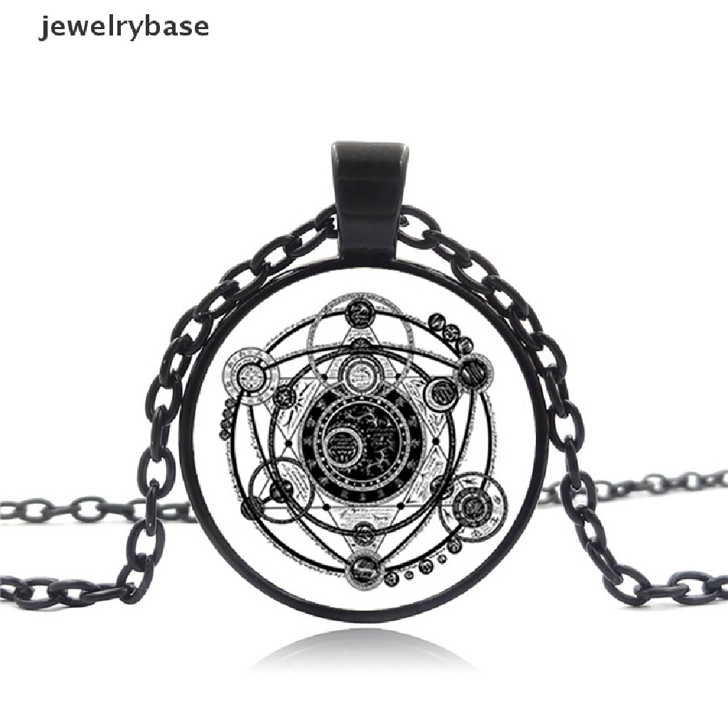 [jewelrybase] Retro Fantasy Magic Sigi Witchcraft Pola Liontin Kalung Kaca Cabochon Perhiasan Kalung Pria Wanita Aksesoris Hadiah Souvenir Butik