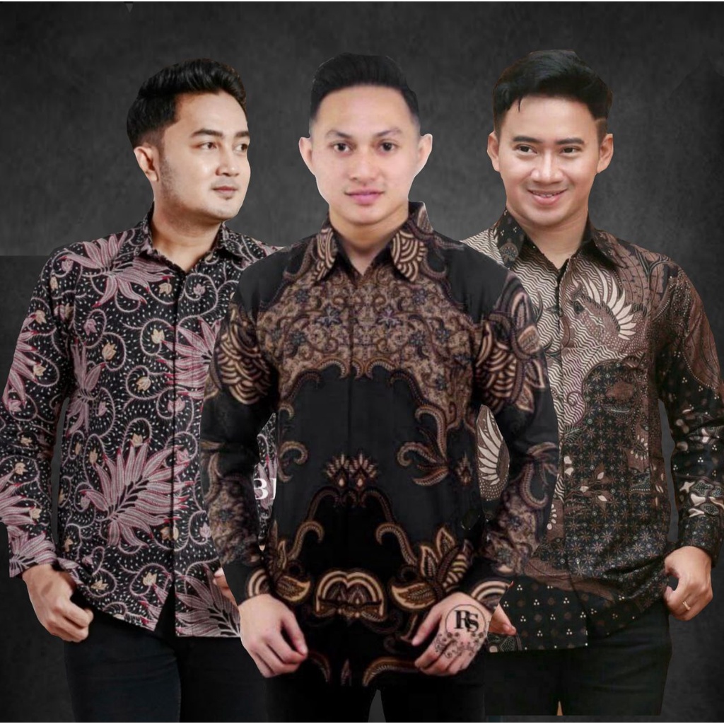 Batik Pria Lengan Panjang BATIK AZMIL HRB026 motif KERATONAN Kode 002 size M L XL XXL Reguler