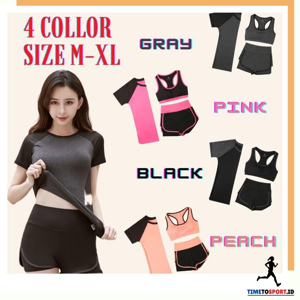 BOOMING Timetosport.id Baju Olahraga 3 Set Import Wanita Baju Olahraga/ Yoga / Fitnes 1005