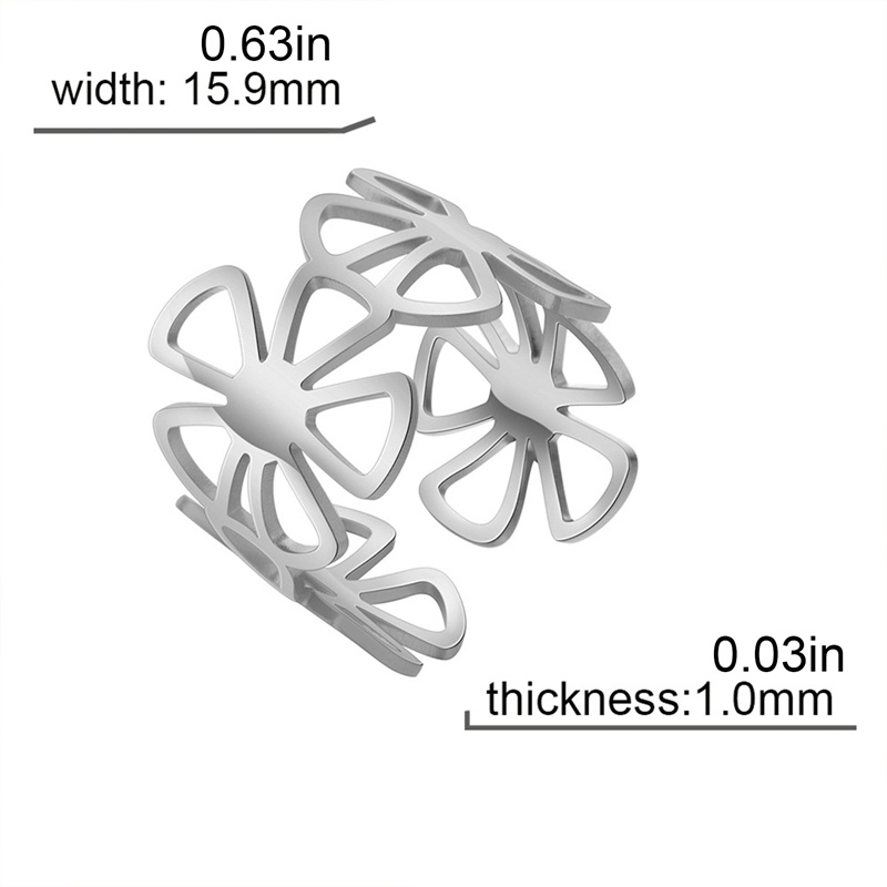 Cincin Stainless Steel Vintage Bunga Aster Terbuka Fashion Wanita Pasangan Adjustable Rings Untuk Wanita Perhiasan Aesthetic Hadiah Gadis