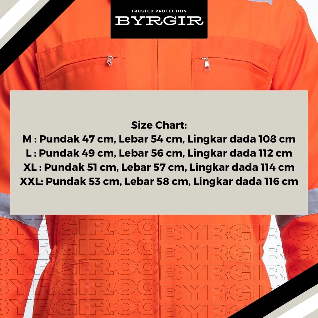 BYRGIR Safety Wearpack Baju Kerja Bengkel Seragam Coverall Proyek Wearpack Model Terusan Langsungan Polos Terusan Atasan Lengan Panjang Bahan Ketelpak Twill