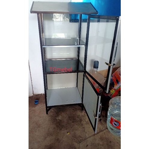 Rak bensin kaca/ Lemari serbaguna aluminium