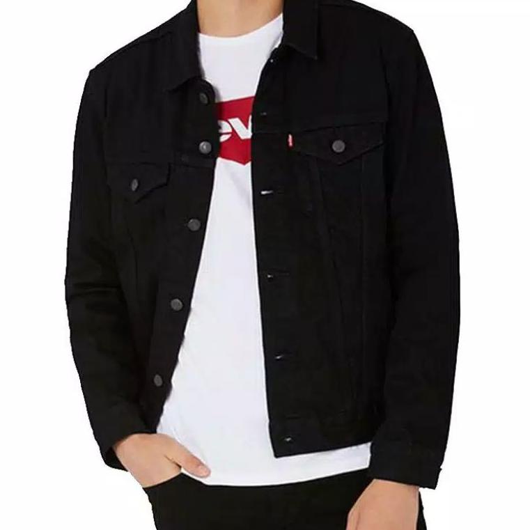 [ART. 989217] Jaket Jeans pria Polos Hitam Pekat  jaket denim Pria  cowo Model  Kerah laki laki Warn