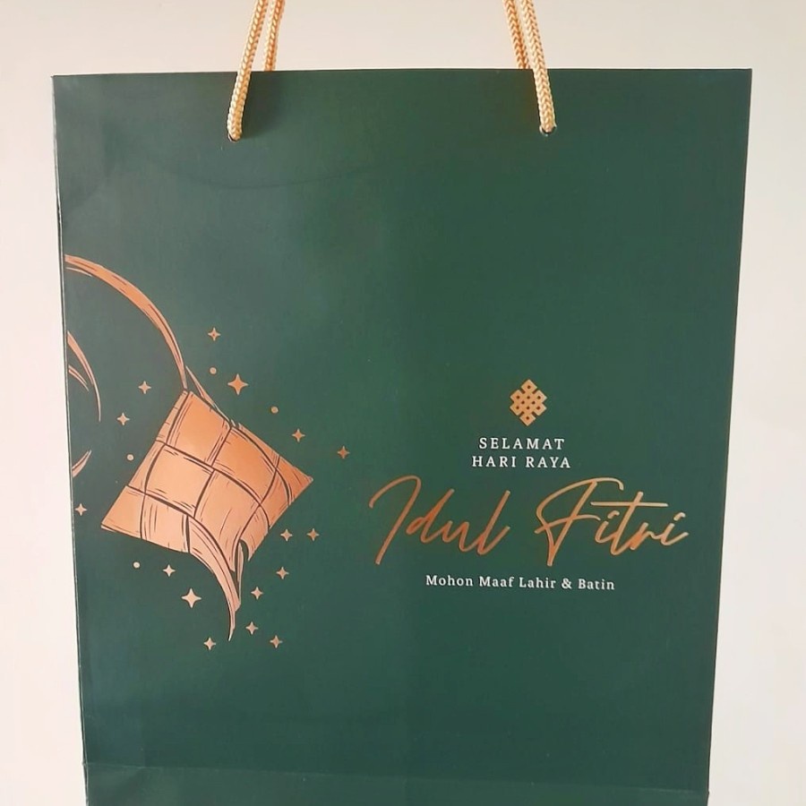 

5 pcs paper bag motif hiaju ketupat hadiah hampers edisi hari raya idul fitri uk 23.5 x 5 x 28 cm free tag