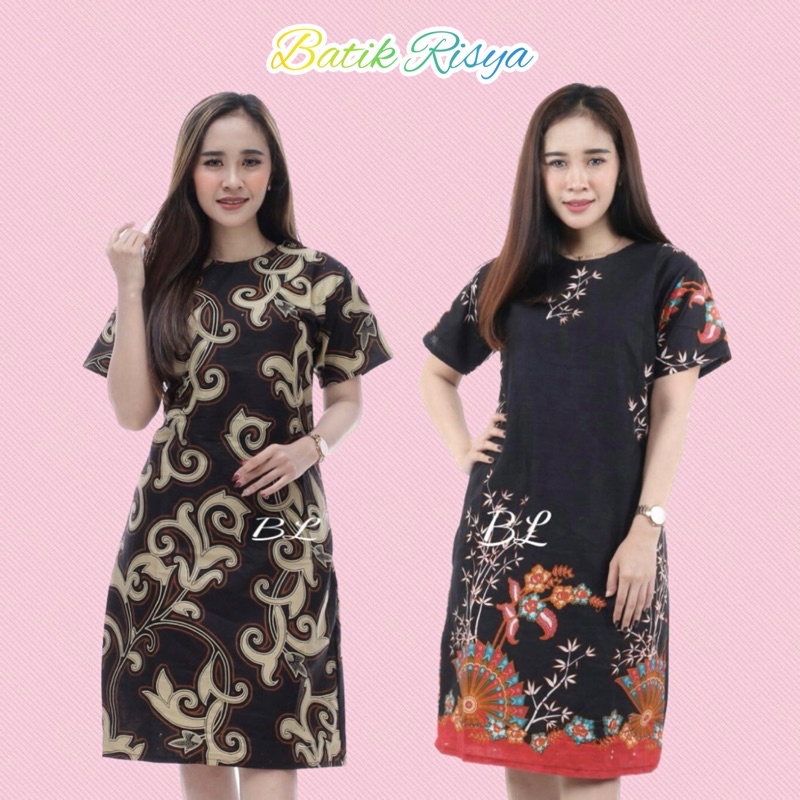 BAJU SIZE JUMBO DRESS BATIK WANITA JUMBO XXXXL / 4L LENGAN PENDEK MOTIF HITAM KOMBINASI JAWA